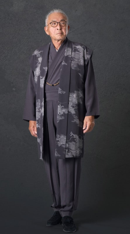 [Superior Quality Silk Fabric Kimono Suit] Dragon Pattern/Charcoal Gray