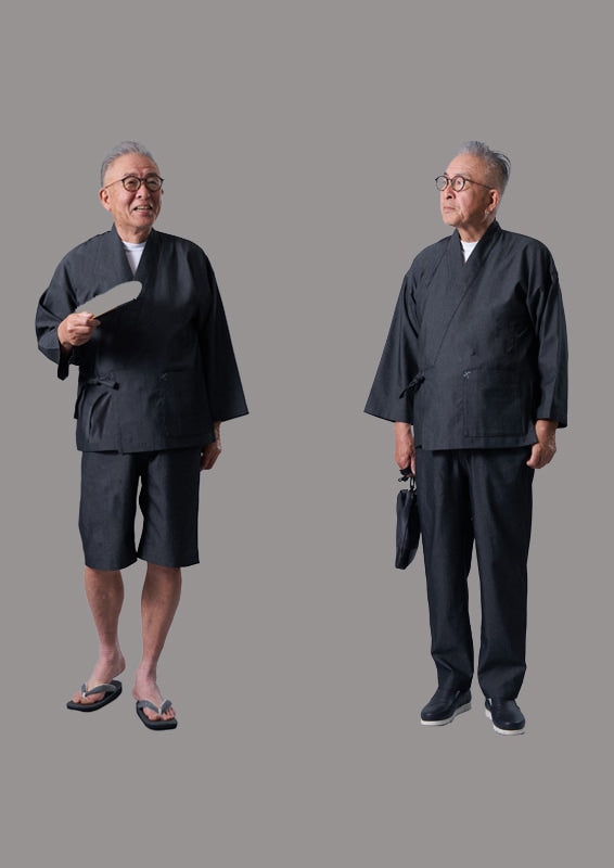 Summer Two-Pants Samurai Outfit Set_Denim Black