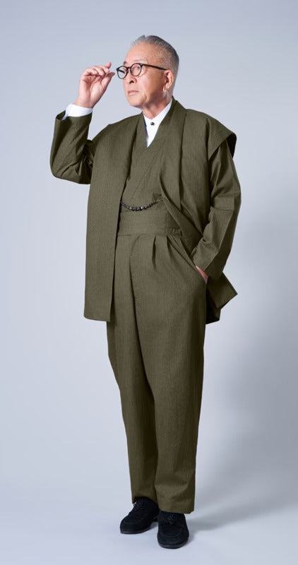 [Kimono Suit MON]Cotton MON Vintage style (Olive)