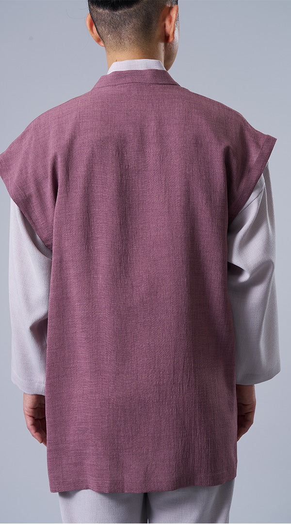 [Samue KIARA]Summer Samue 3-Piece Set: Azuki Haori & Beige Top and Bottom