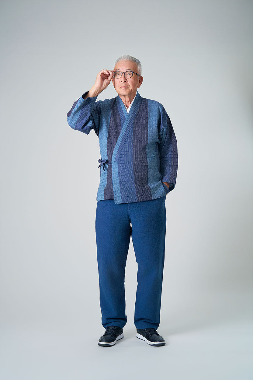 [Samue KIARA] Katsuo-jima sashiko Samue / Pin Stripe Pattern(Sensuji-gara)