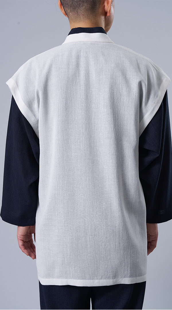[Samue KIARA] 3-Piece Summer Samue Set: Off-White Haori & Navy Top and Bottom