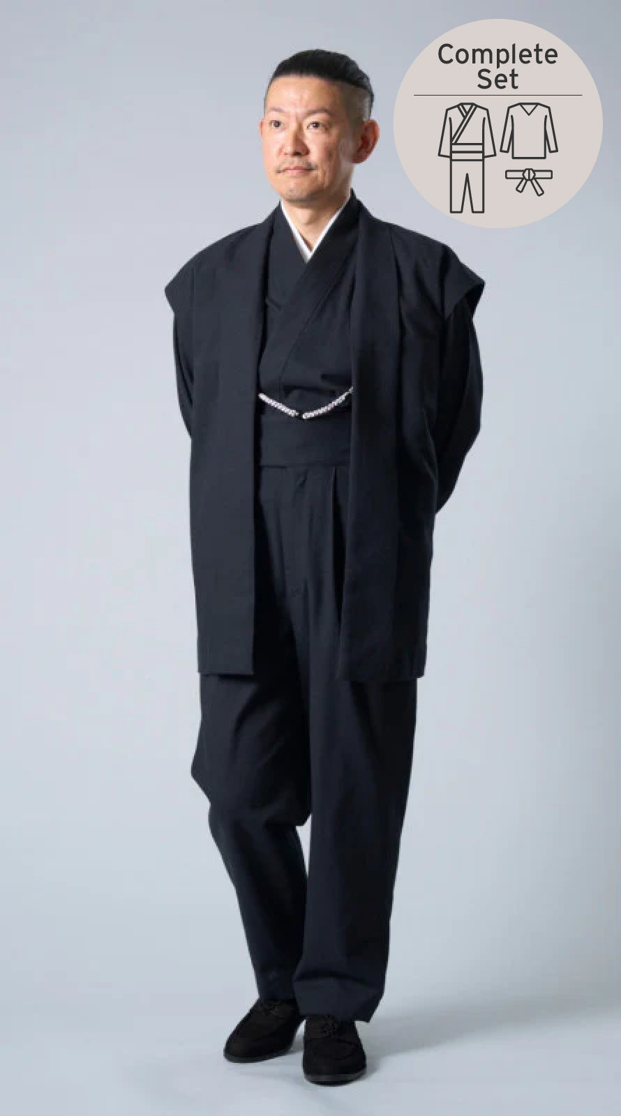 [Complete Set] [Kimono Suit MON] Cotton Black Straight (Bugen-1)