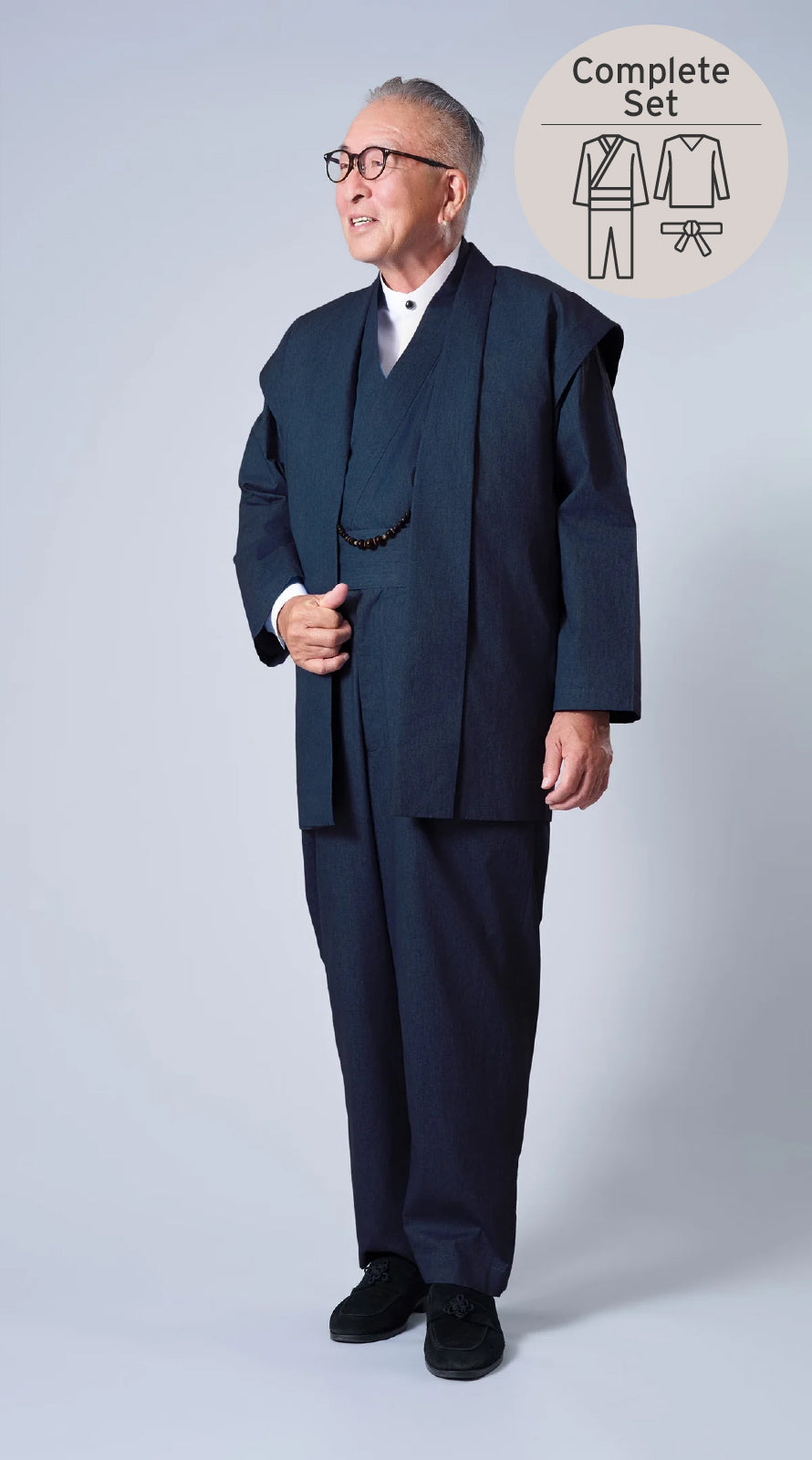[Complete Set] [Kimono Suit MON] Cotton MON Vintage style (navy)